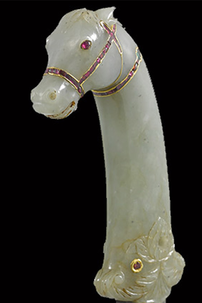 a mughal gem-set jade horse-head dagger